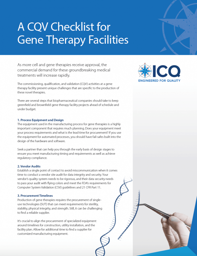 CQV Checklist for Gene Therapy Facilities